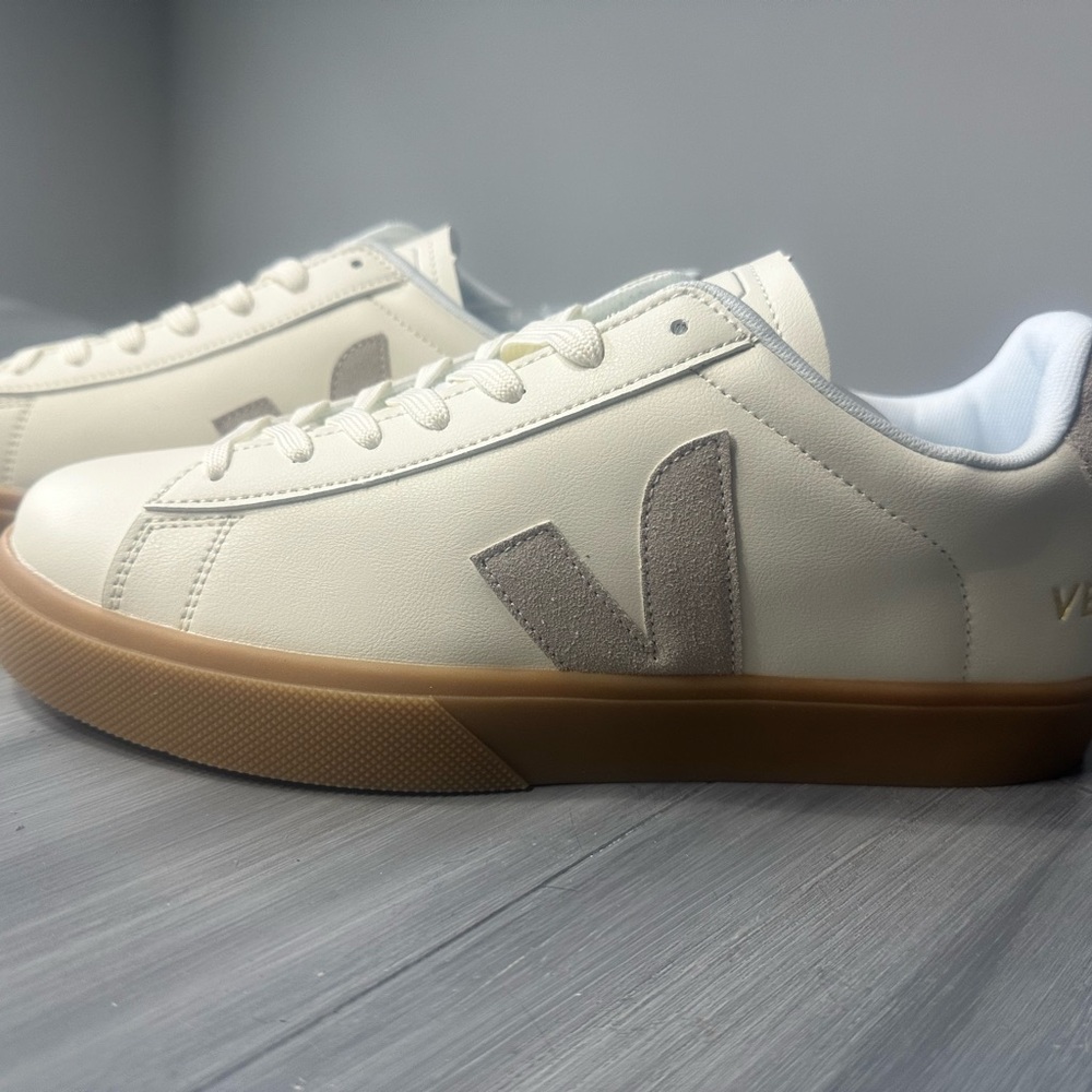 Veja Cream and Tan Athletic Shoes with Minimalist Design